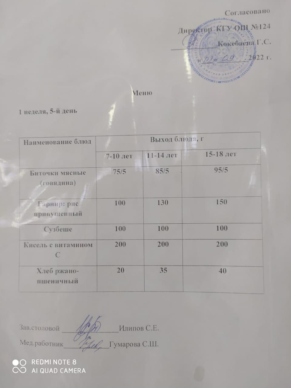 меню 1 неделя 5 день