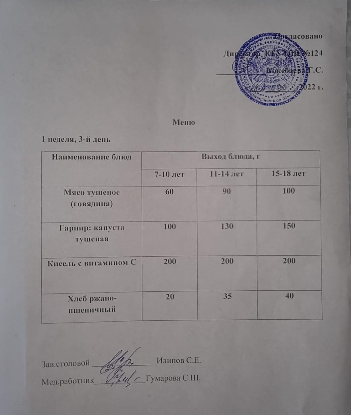 Меню 1 неделя 3 день