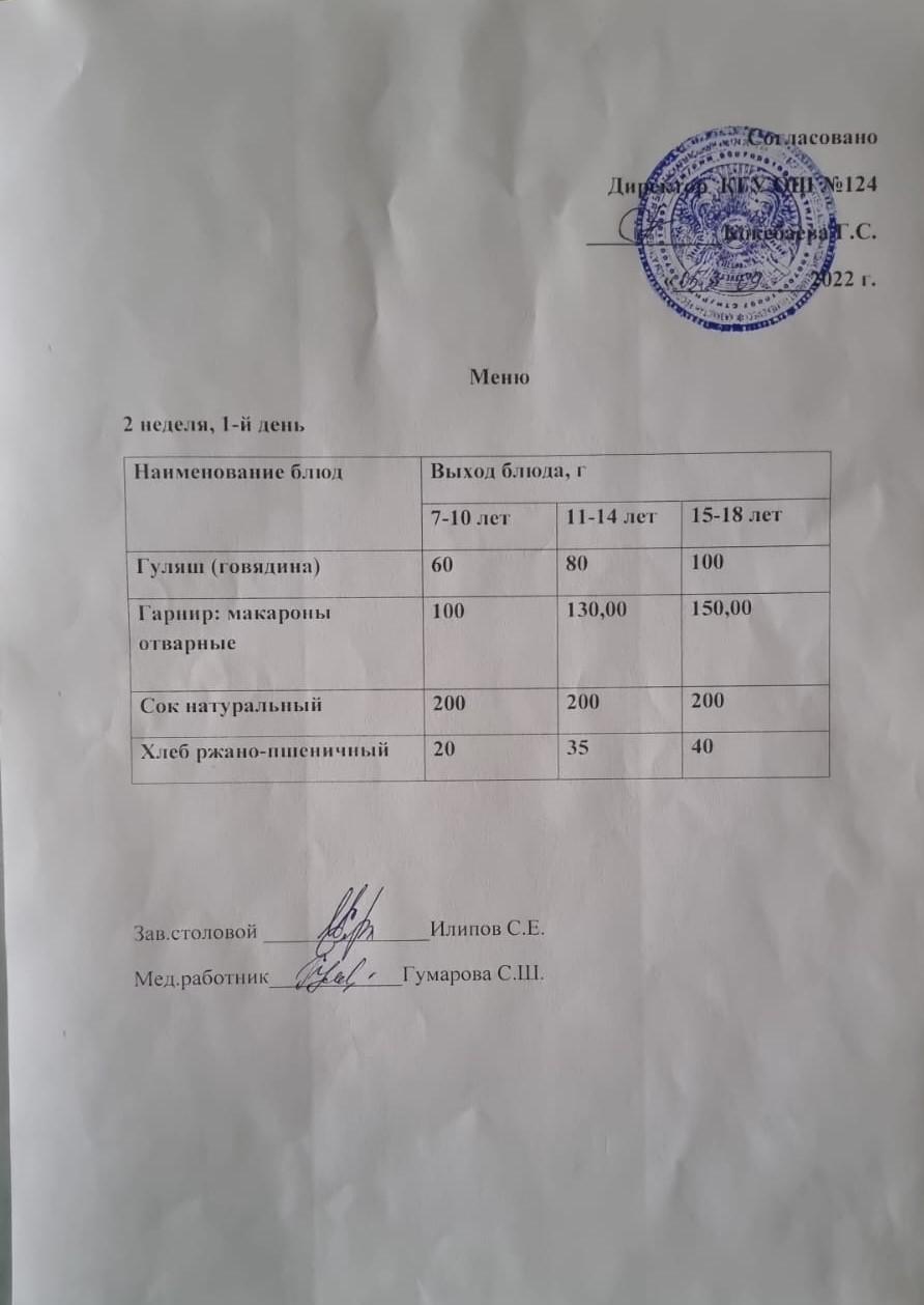 Меню 2 неделя 1 день